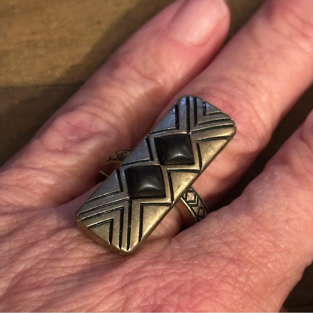 Vintage Rectangular Aztec Stretch Ring - image 2